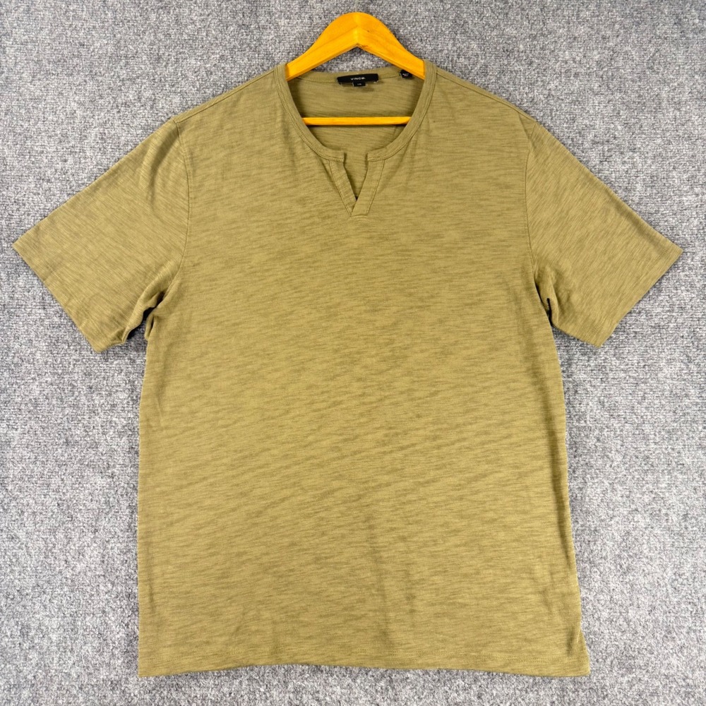 Vince V-neck Henley Cotton T-Shirt Men Large Green Short Sleeve Casual